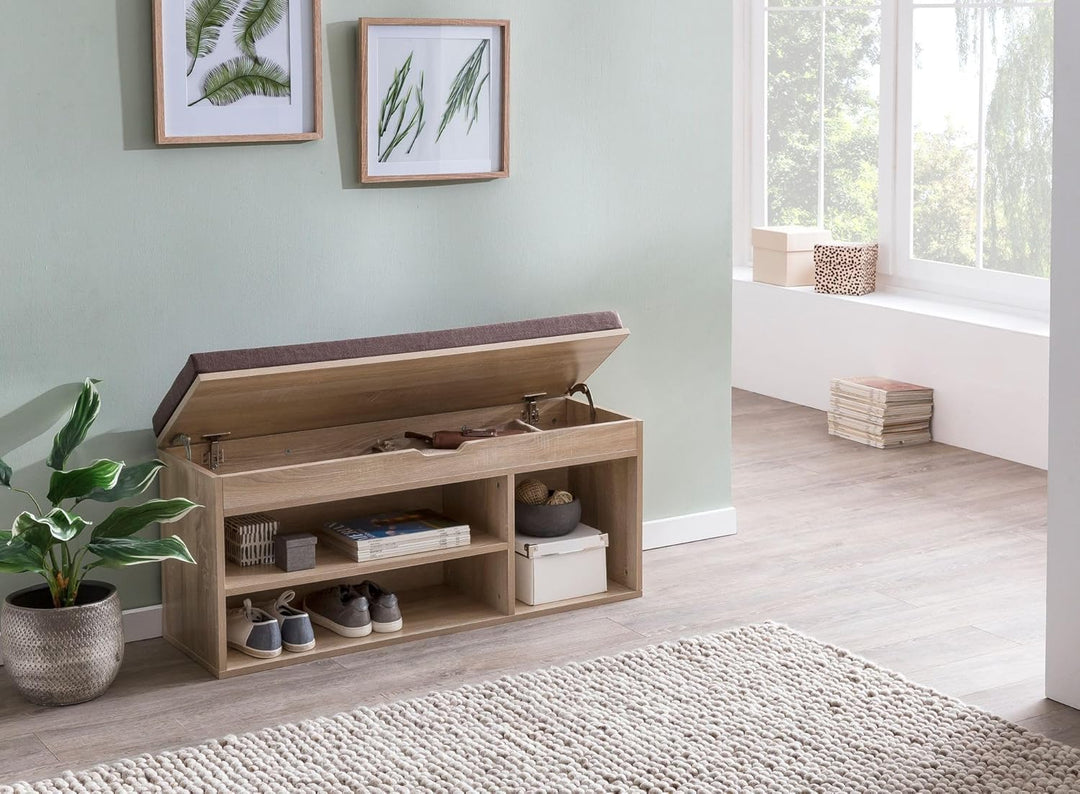 Wohnling Schuhbank WL5.344 mit Sitzfläche Garderoben-Bank Holz 104x51x32 cm Sonoma, Holzbank klein g