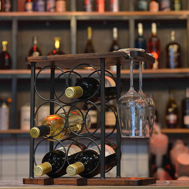 Weinregal mit Glashalter, Tisch-Weinhalter mit Tablett, Freistehendes Weinregal aus Holz, perfekt fü
