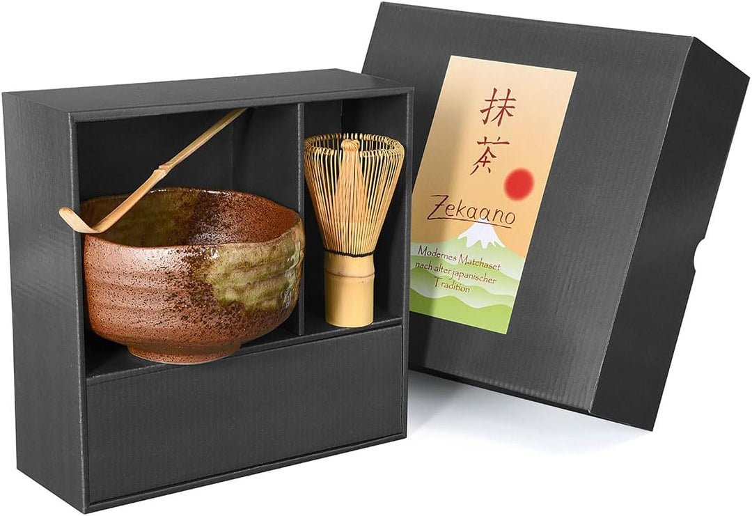Matcha Set - Original japanische Matcha Schale Chawan 500 ml mit Matchabesen Chasen und Bambuslöffel