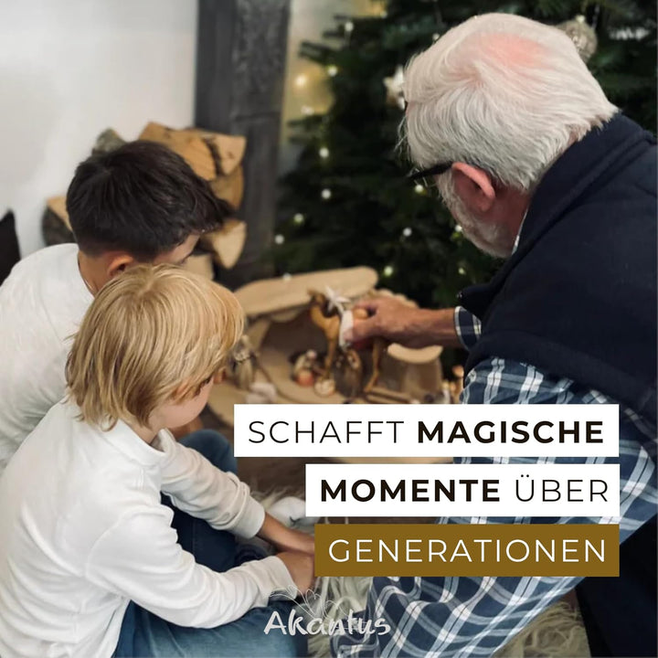 Akantus Leonardo Weihnachtskrippe aus Holz: 8er Set mit Stall HL.Nacht klein (8,5 cm, bemalt) 8,5 cm