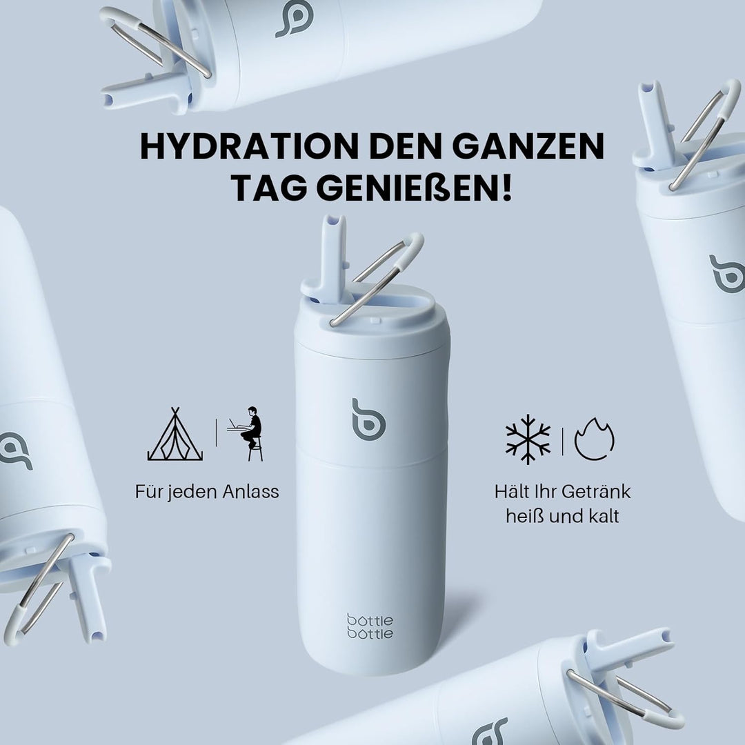 bottlebottle Edelstahl Trinkflasche mit Strohhalm 500ml, auslaufsichere Sportwasserflasche, ideal fü