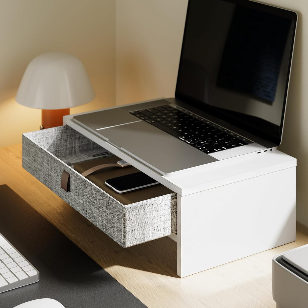 Fenge Monitorständer mit Schublade, 42,5 cm Monitorerhöhung, Desktop-Organizer für PC/Laptop/Drucker