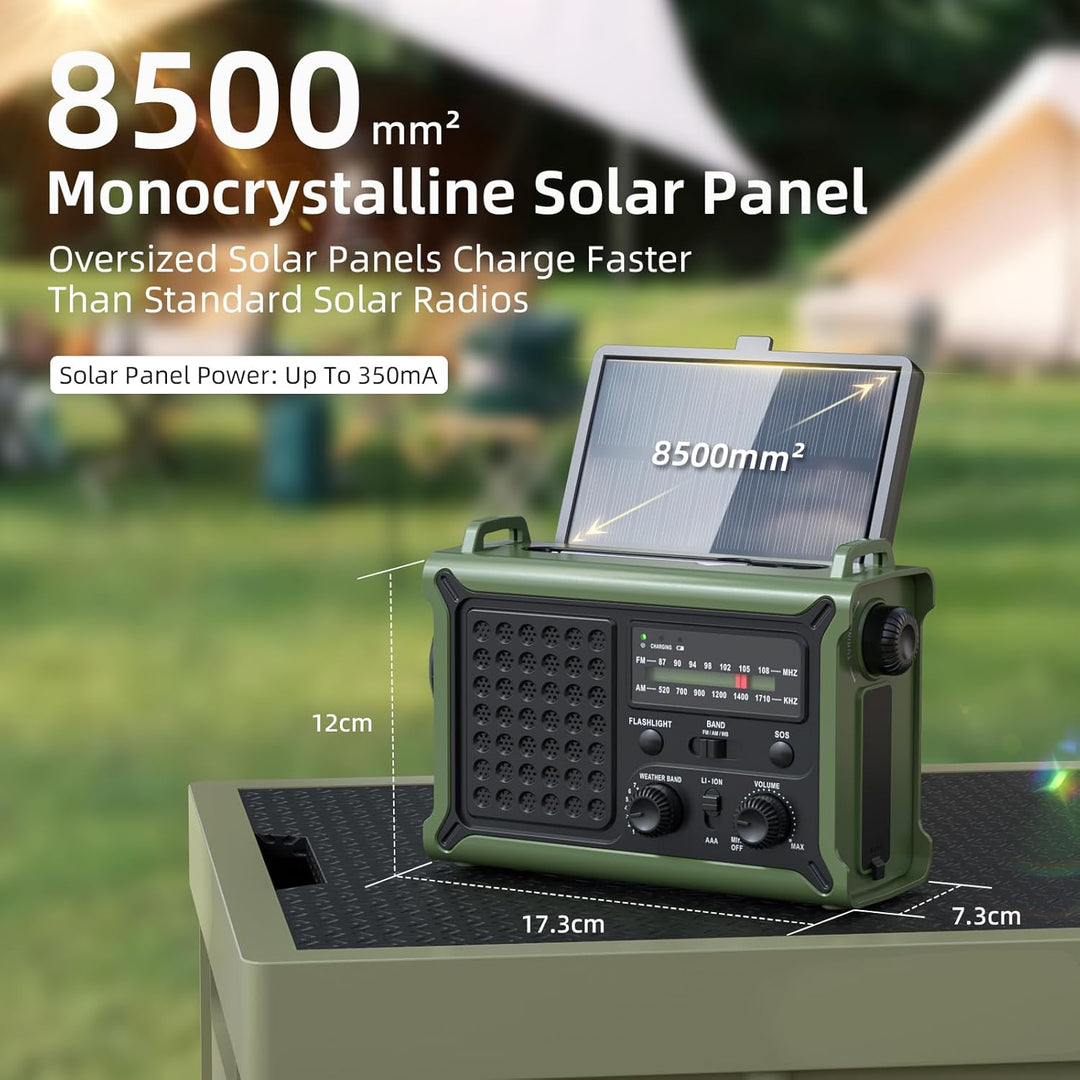 Mesqool Kurbelradio, Solar Notfallradio mit AM/FM Empfang, 12000mAh Wiederaufladbare Powerbank, IPX6