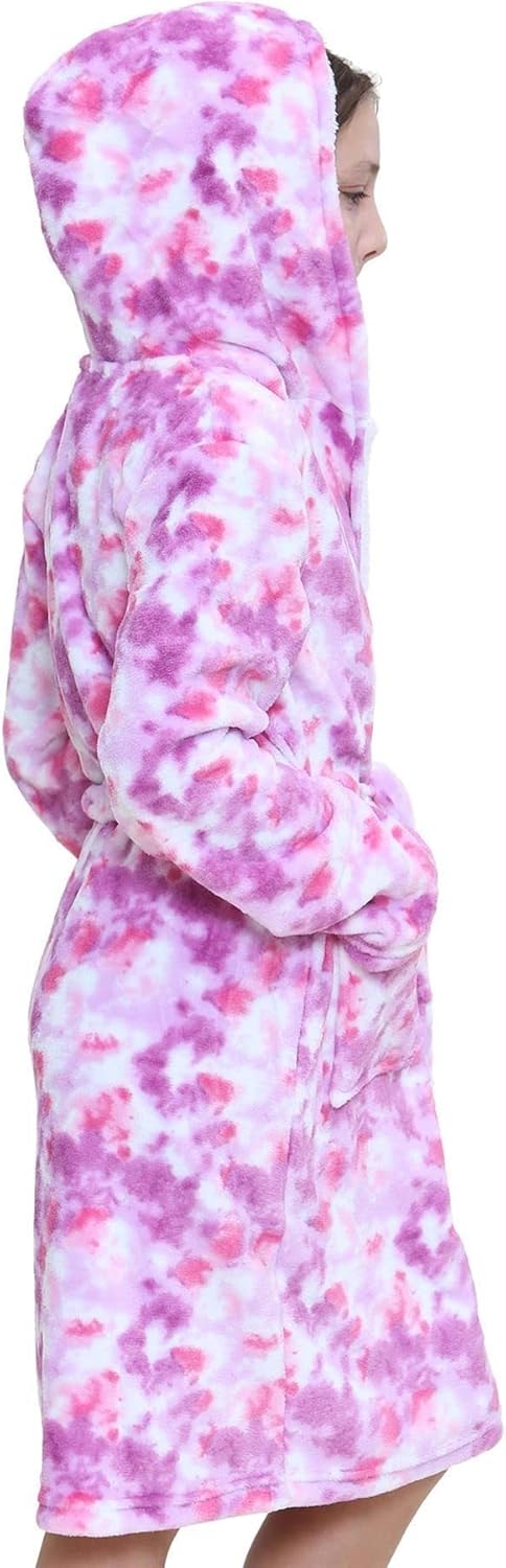 A2Z 4 Kids Kinder Mädchen Designer Grau Aufdruck Flanell Vlies Mit Kapuze Weich Morgenmantel Nachtan