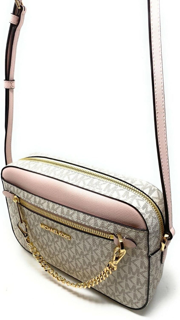 Michael Kors Jet Set East West Chain Crossbody Vanilla MK Powder Blush Pink Bundled with Michael Kor