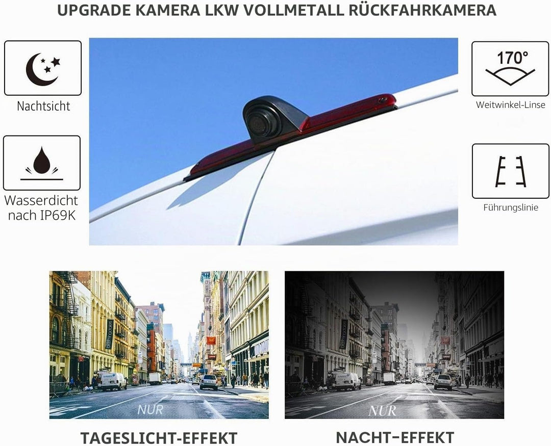 CoolinDT Dritte Dachmontage-Bremsleuchte, Bremsleuchte, Rückfahrkamera mit 4,3-Zoll-Monitor zur Arma