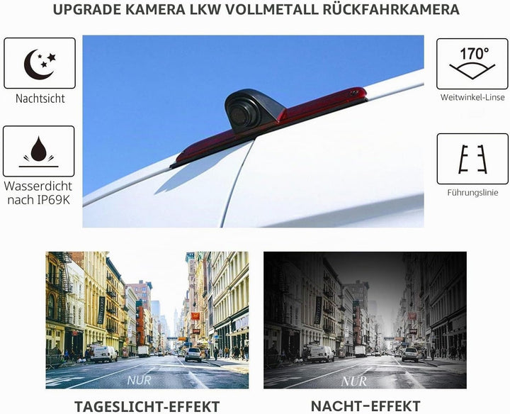 CoolinDT Dritte Dachmontage-Bremsleuchte, Bremsleuchte, Rückfahrkamera mit 4,3-Zoll-Monitor zur Arma