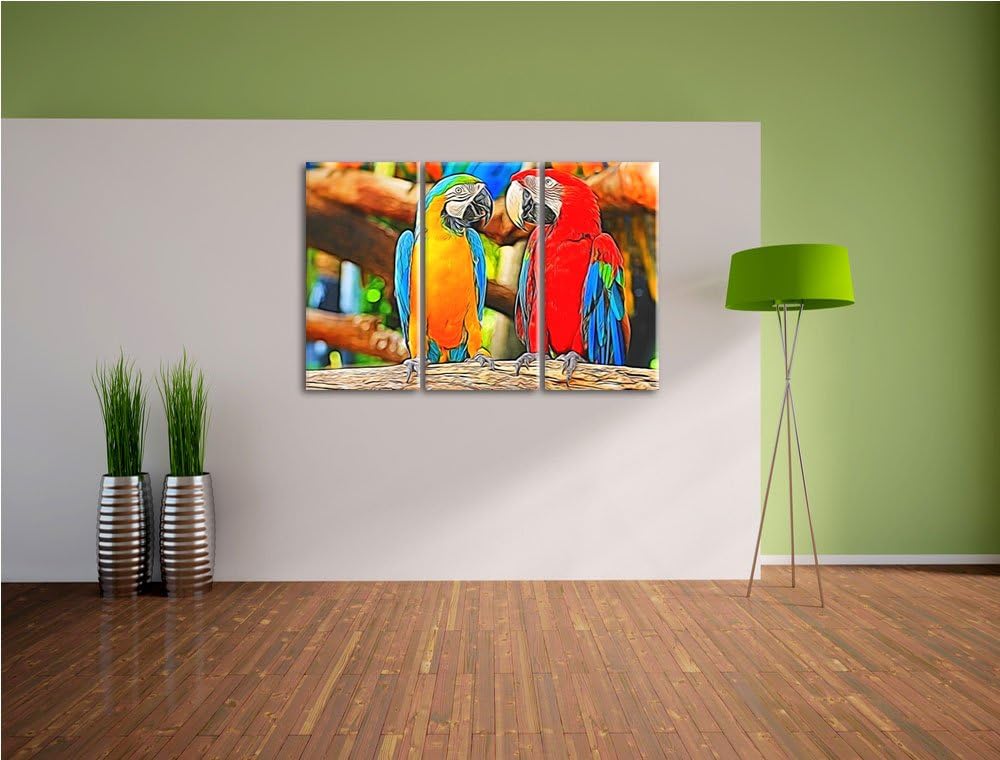 Verliebtes Papageienpärchen3-Teiler Leinwandbild 120x80 Bild auf Leinwand, XXL riesige Bilder fertig
