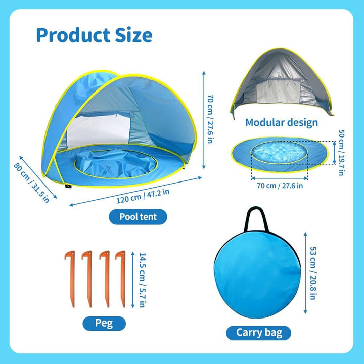 Strandmuschel Pop Up, Strandmuschel Baby UV Schutz 50, Sonnenschutz Strand mit Mini Pool, Baby Stran