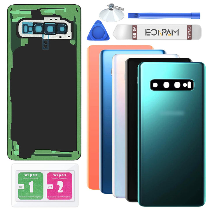 Eonpam Akkudeckel für Samsung Galaxy S10 G973 Rückseite Glas Backcover Ersatz Reparatur Set mit Kame