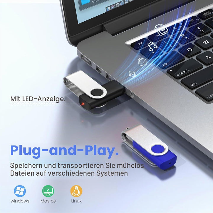 ABLAZE 20 Stück 128MB USB-Stick 10 Farben USB-Flash-Laufwerke Bulk USB 2.0 Memory Sticks (128MB, 20