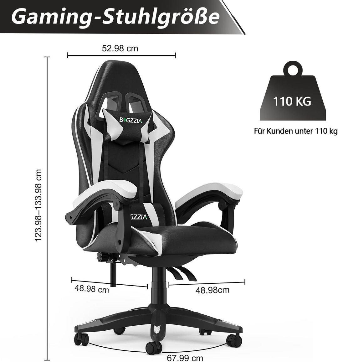 Racingreat Ergonomischer Gaming-Stuhl, Zockersessel mit Kopfstütze und Lendenwirbelstütze, Höhen- un