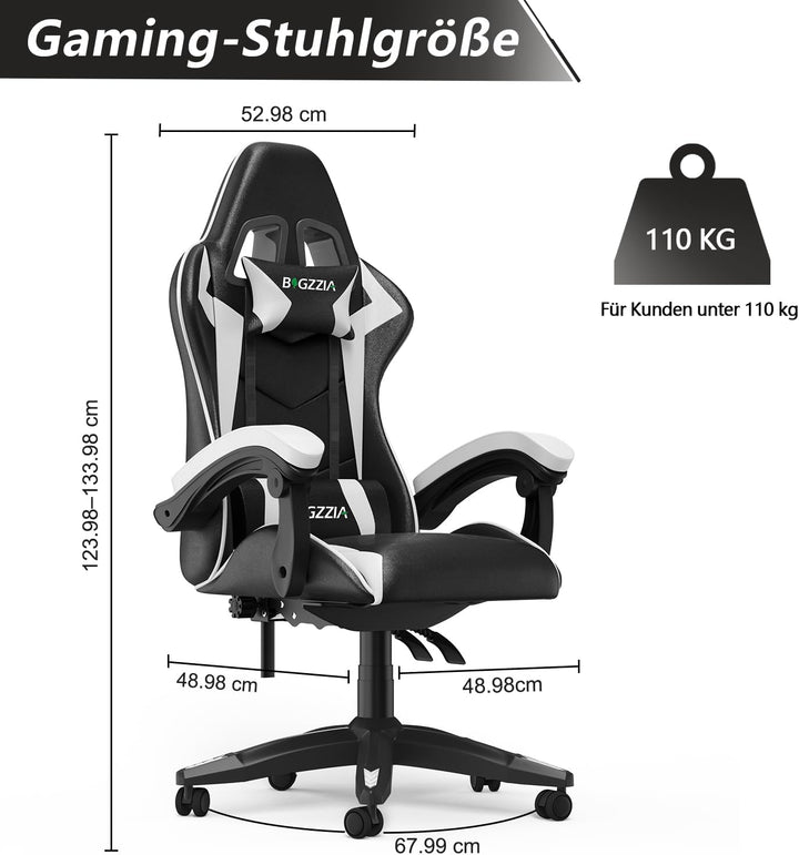 Racingreat Ergonomischer Gaming-Stuhl, Zockersessel mit Kopfstütze und Lendenwirbelstütze, Höhen- un