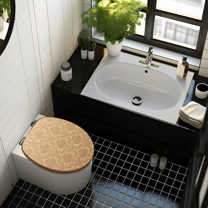 banjado® Design WC Sitz Bambus Absenkautomatik mit Motiv Geigetapete/Toilettendeckel mit Absenkautom