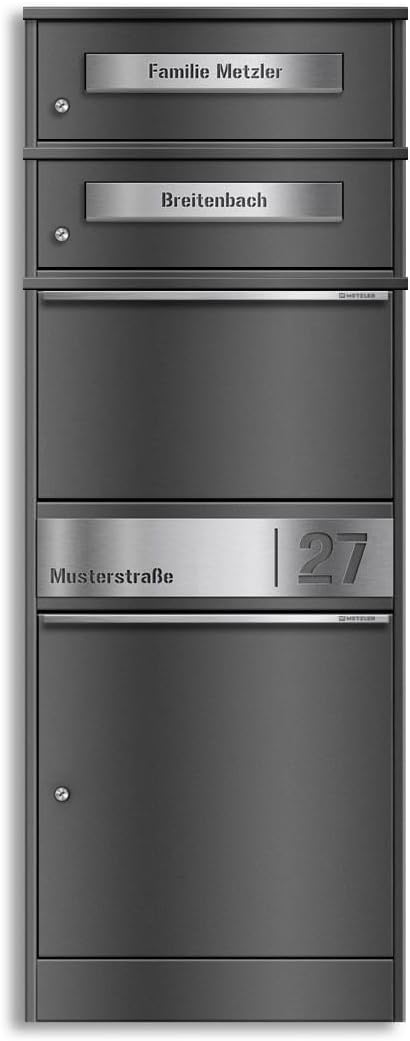 Metzler Paketbox mit 2 Briefkästen – 2er Briefkasten mit Paketfach & Namensgravur, Personalisierte B