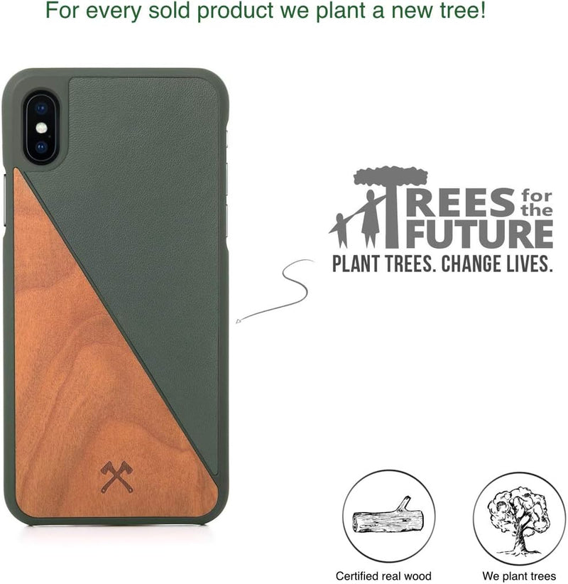 Woodcessories - Hülle kompatibel mit iPhone XS Max aus Echtholz - EcoSplit Case (Kirsch/Grün) Kirsch