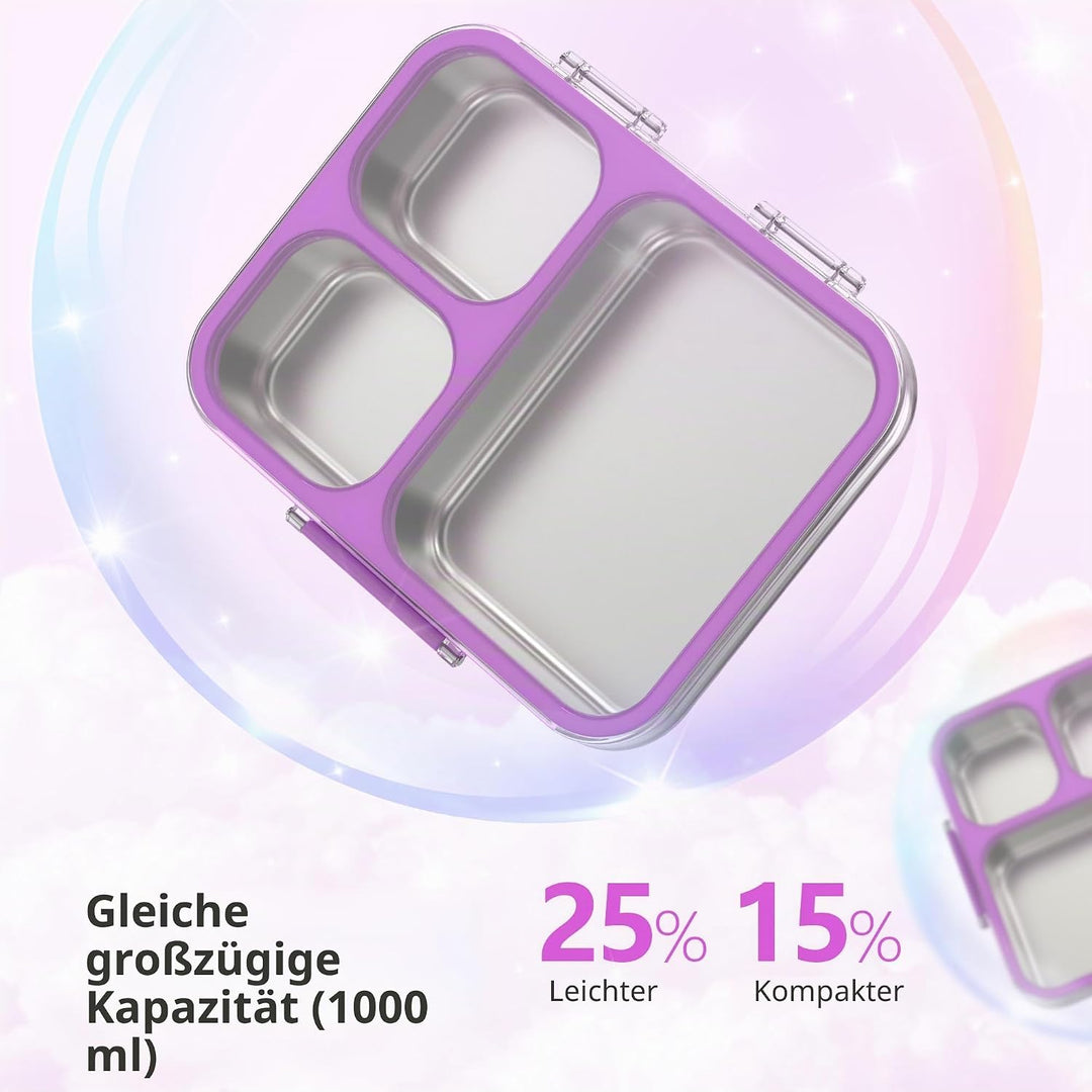VITONIS Edelstahl Brotdose Lunchbox mit 3 Fächern mit Tritan-Deckel, 1000ml Metall Bento Lunch Box K