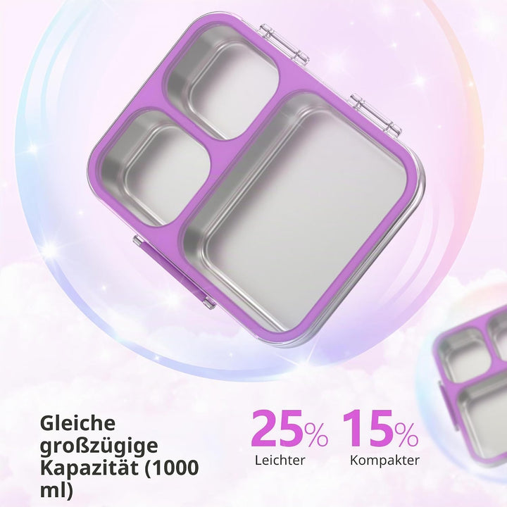 VITONIS Edelstahl Brotdose Lunchbox mit 3 Fächern mit Tritan-Deckel, 1000ml Metall Bento Lunch Box K