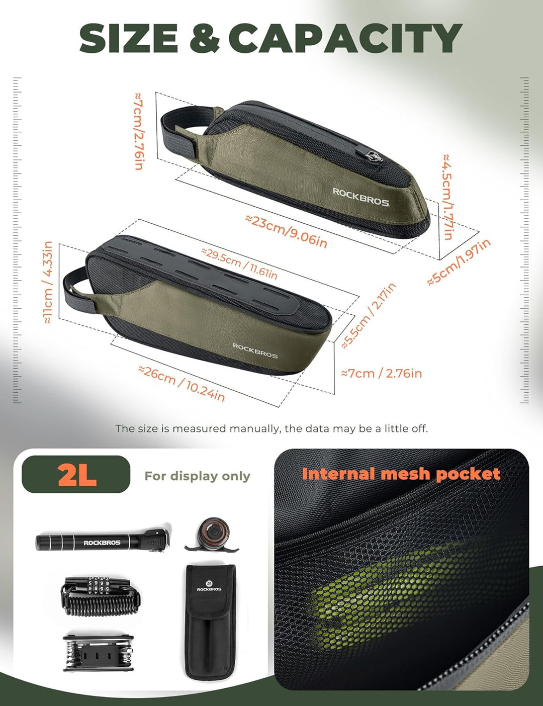 ROCKBROS Fahrradtasche Reflektierende Oberrohrtasche + Rahmentasche 2 in 1 Abnehmbare Fahrradzubehör