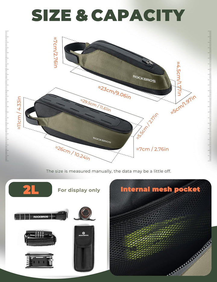 ROCKBROS Fahrradtasche Reflektierende Oberrohrtasche + Rahmentasche 2 in 1 Abnehmbare Fahrradzubehör