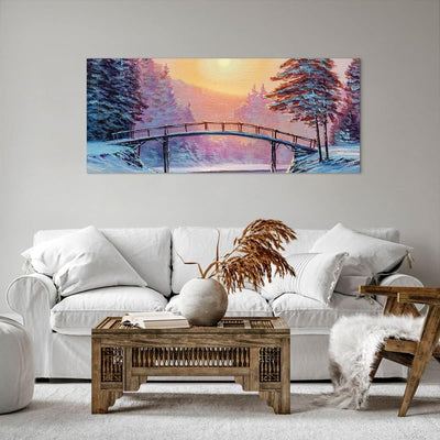 Wandbilder Dekoration Wohnzimmer Park Winter Brücke Panorama Bilder auf Leinwand 120x50cm Leinwandbi