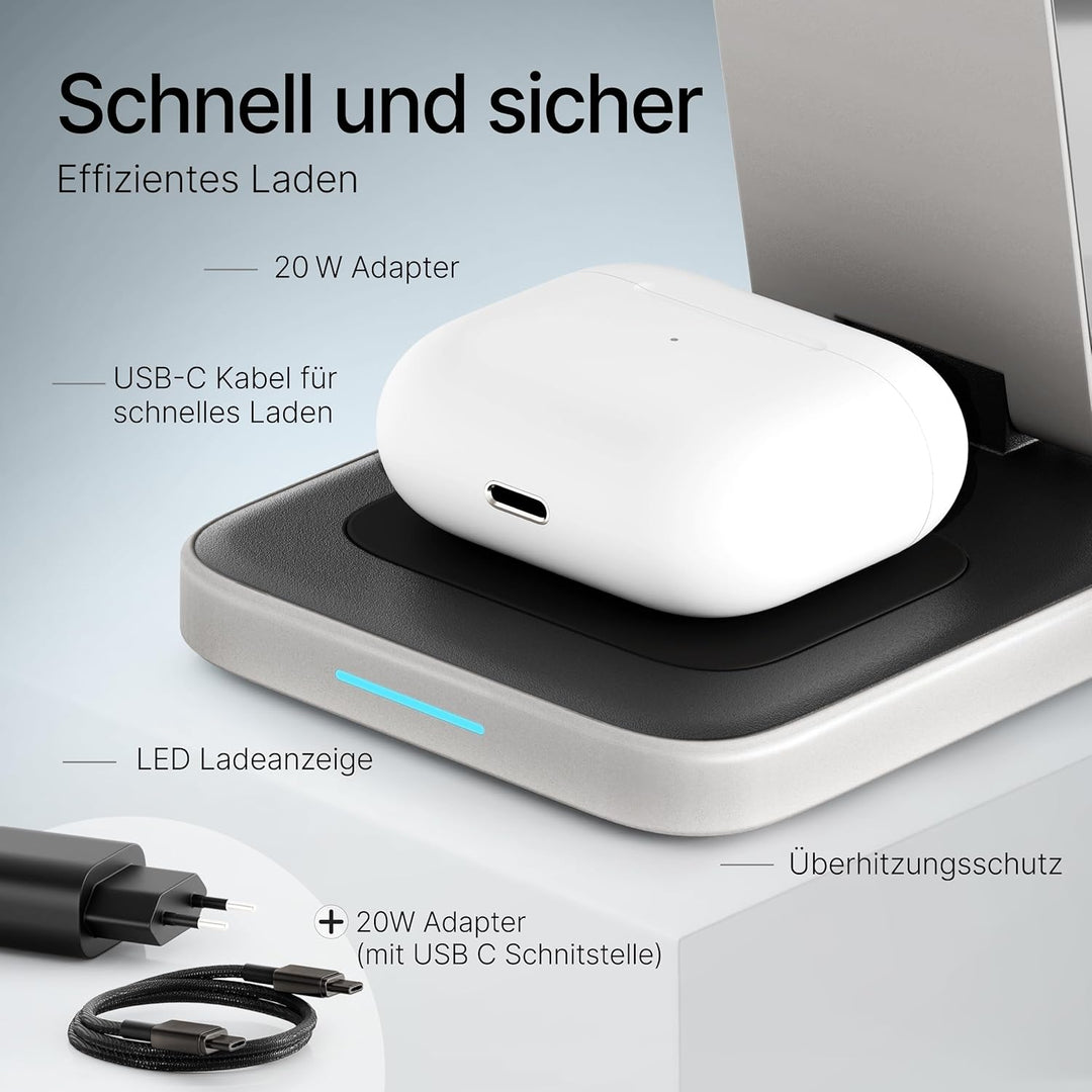3-in-1 MagSafe Ladegerät – hochwertiges Aluminium – Kabelloses Ladegerät für iPhone, Apple Watch und