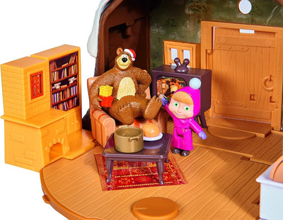 Simba 109301023 - Mascha und der Bär Spielset Winter Bärenhaus, zum Aufklappen, mit Winterbär Figur,
