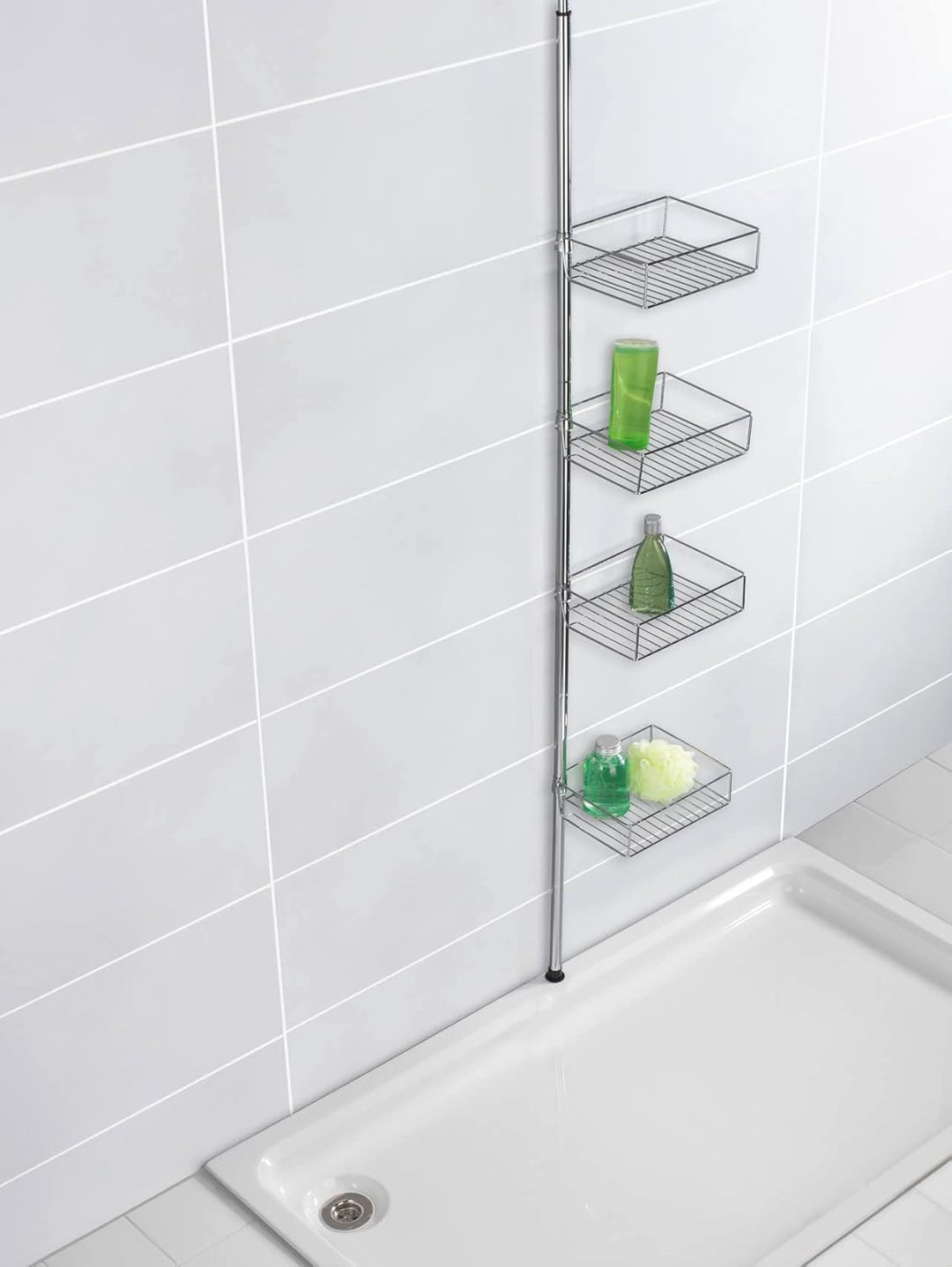 WENKO Teleskopregal Domaso mit extra tiefen Körben Edelstahl, Edelstahl rostfrei, 25 x 65-275 x 20 c