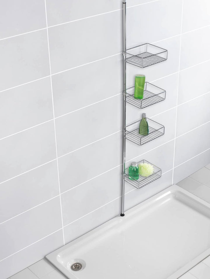 WENKO Teleskopregal Domaso mit extra tiefen Körben Edelstahl, Edelstahl rostfrei, 25 x 65-275 x 20 c