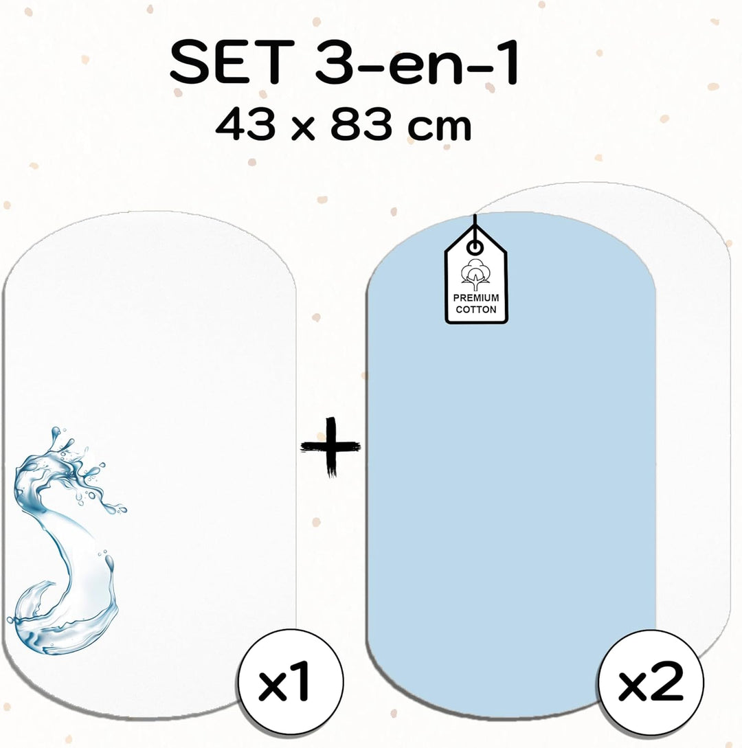 2X Spannbettlaken beistellbett 100% Baumwolle + 1X Matratzenschoner 100% wasserdichtem Material - Se