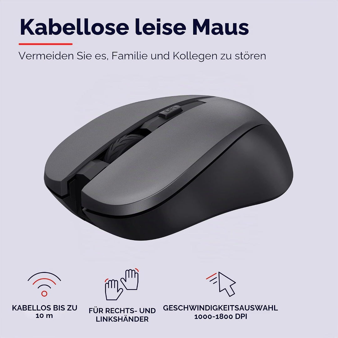 Trust Trezo Wireless Spanische QWERTY Tastatur und Maus, Langlebiges Design, leise und ergonomische