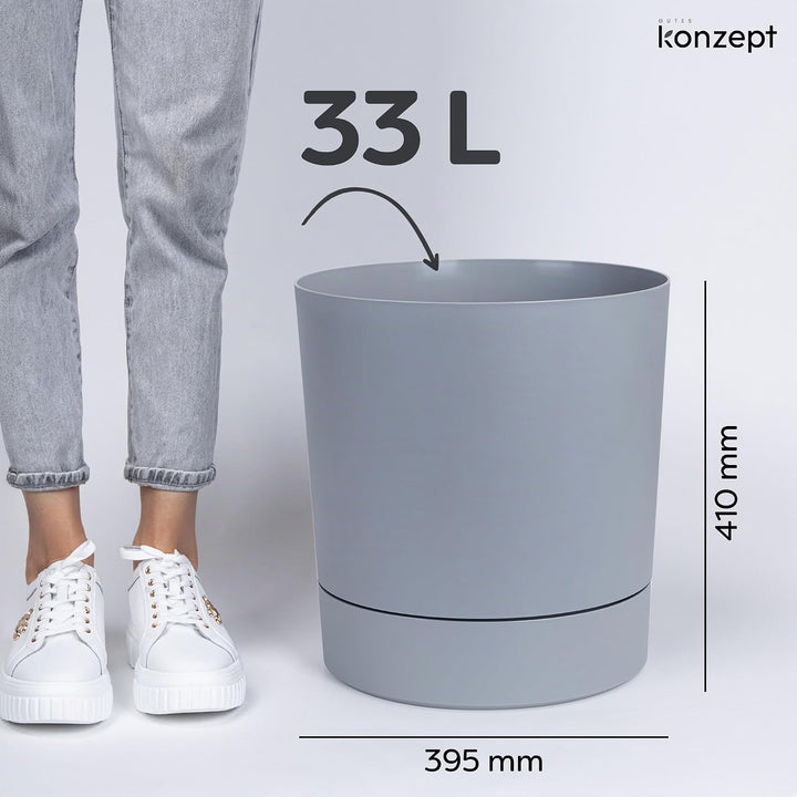 KONZEPT Blumentopf mit Untersetzer 38 cm - grosser Übertopf aus Kunststoff für Zimmerpflanzen, moder