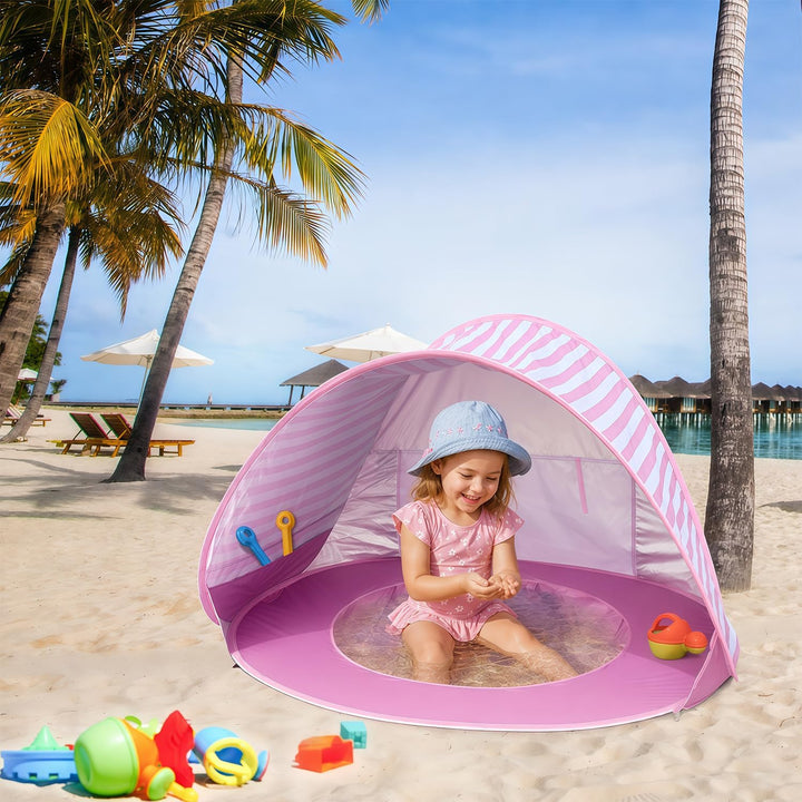 Strandmuschel Baby Pop Up Strandzelt, Baby Strand Zelt mit Mini Pool Tragbar Pop Up Baby Strandzelt