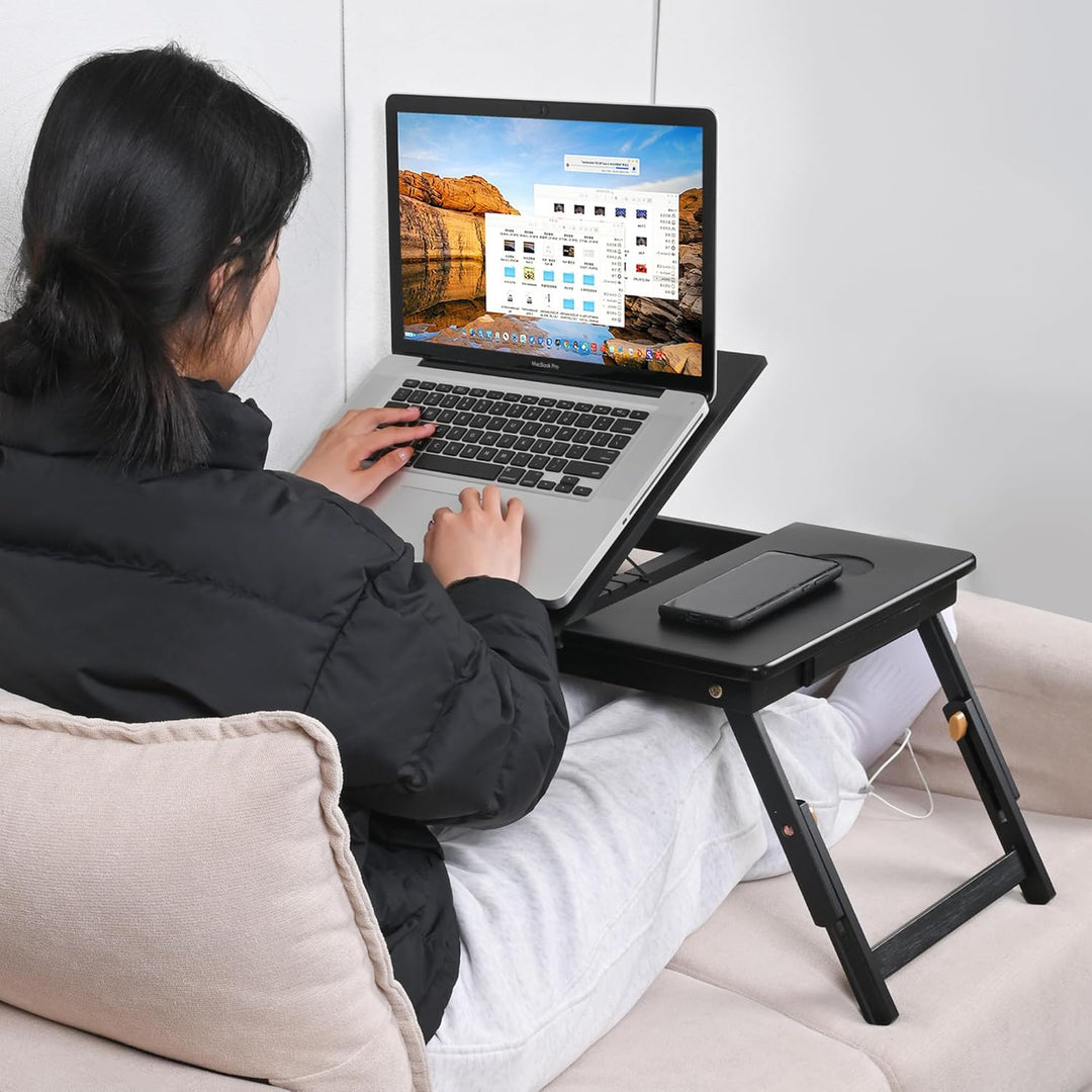 VASMIA Bambus Laptoptisch für Bett und Couch, Klapptisch, Frühstück Servierbach mit Klappbeinen, Höh