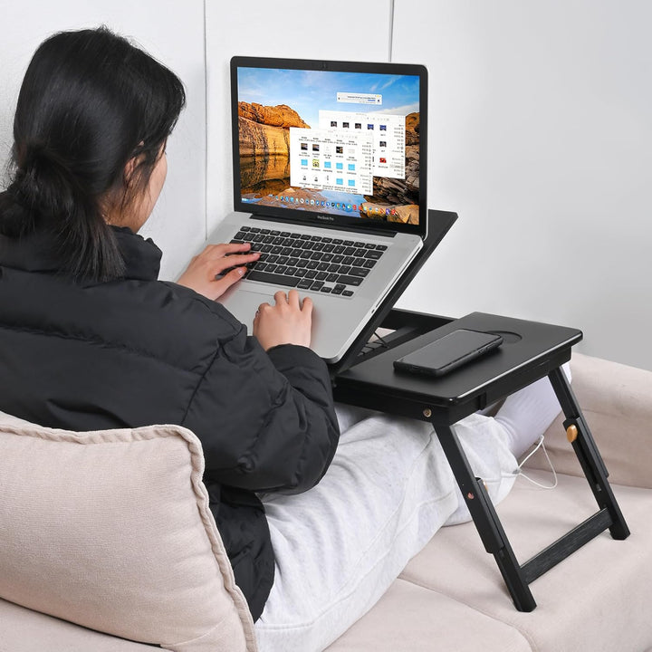 VASMIA Bambus Laptoptisch für Bett und Couch, Klapptisch, Frühstück Servierbach mit Klappbeinen, Höh
