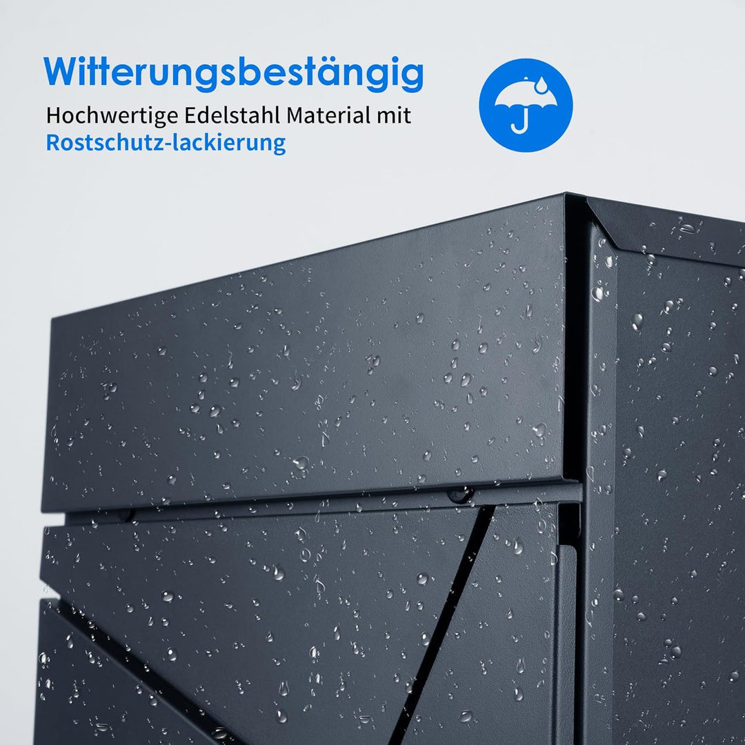 bobodeco Moderner Briefkasten in Anthrazit RAL 7016 - Briefkästen, Postkasten mit Sichtfenster, Wand