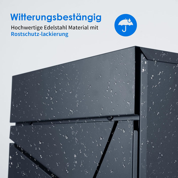bobodeco Moderner Briefkasten in Anthrazit RAL 7016 - Briefkästen, Postkasten mit Sichtfenster, Wand