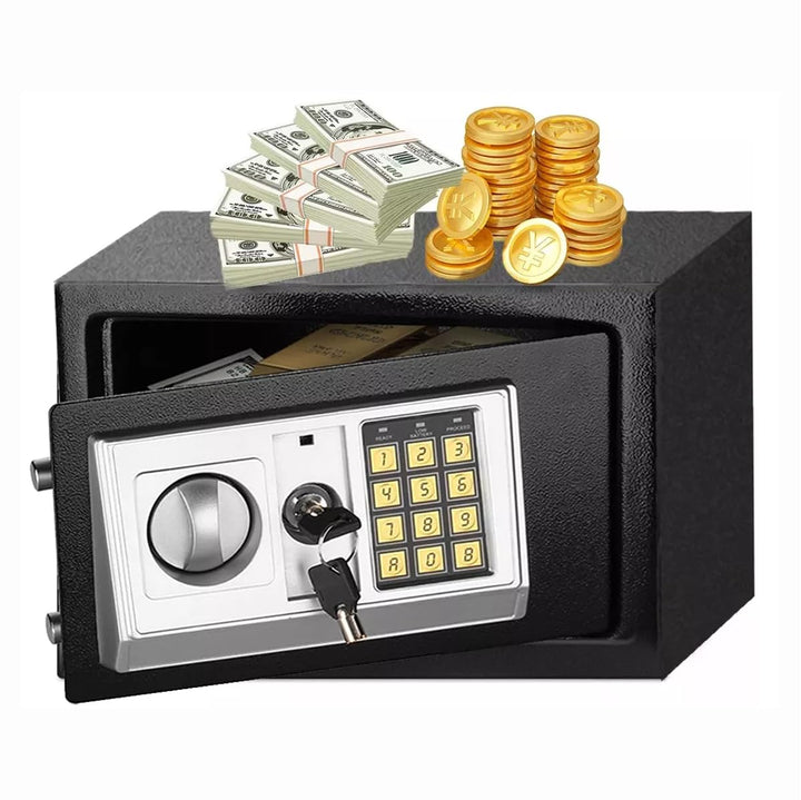 Mini Safe mit Zahlenschlossl und Schlüssel, 8.5L Safe Tresor, 31x20x20cm Elektronische Möbeltresore
