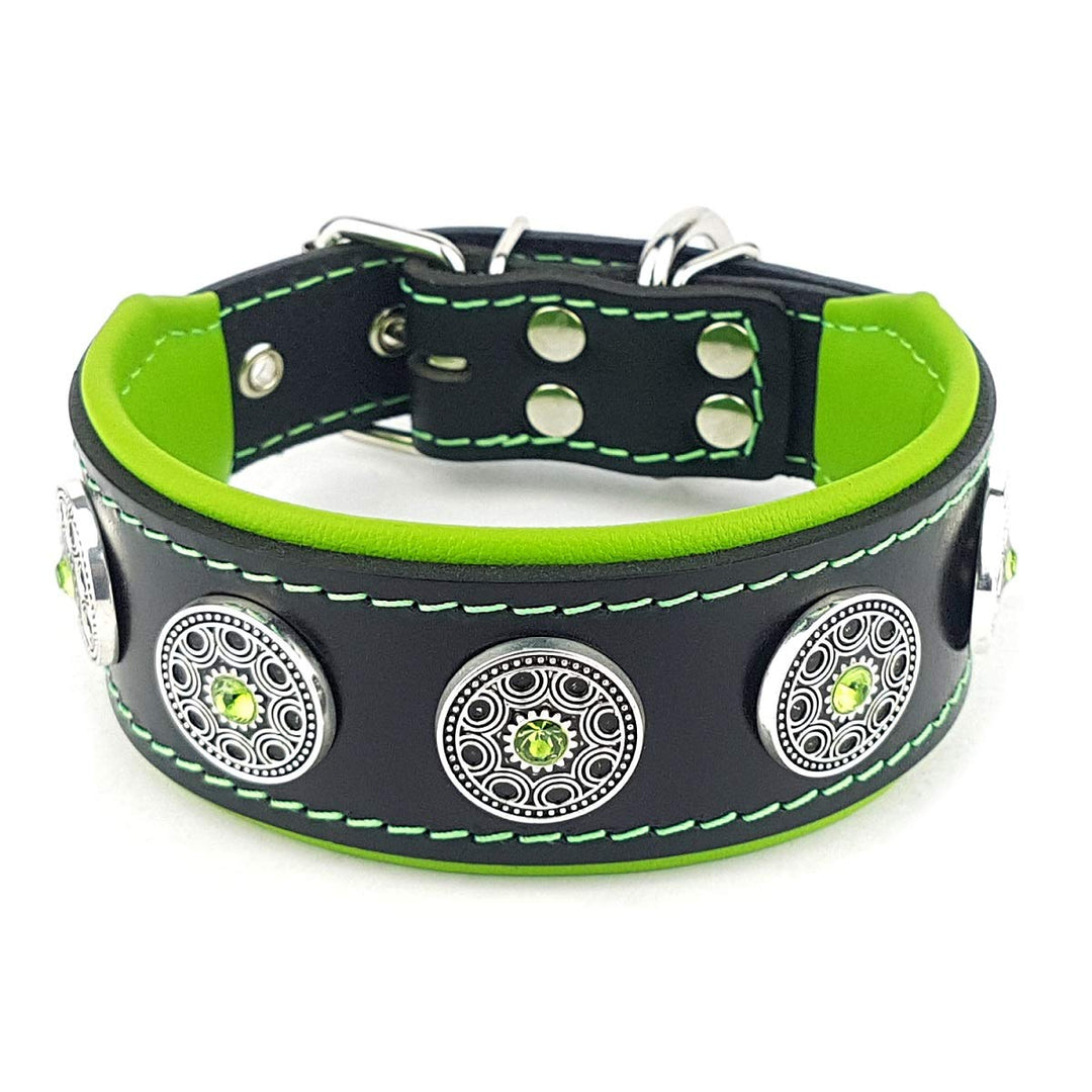 Bestia Bijou Hundehalsband mit Zierconchos. 100% Leder. Weich gepolstert. Handgefertigt in Europa! S