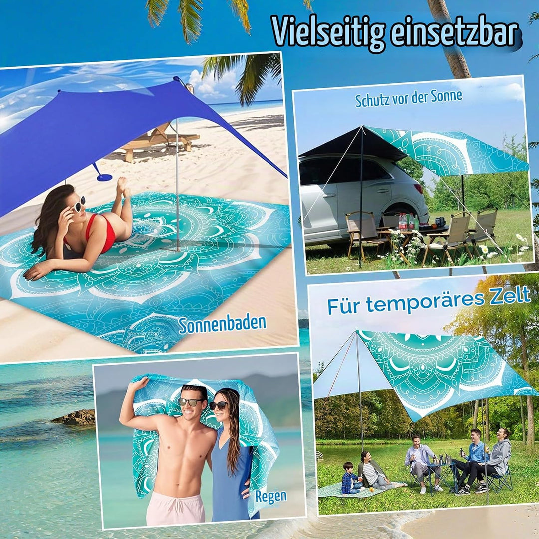Stranddecke Sandfrei Wasserdicht Mandala 200x220cm Grosse Strandmatte Picknickdecke für 4-6 Personen