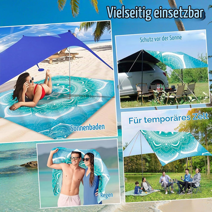 Stranddecke Sandfrei Wasserdicht Mandala 200x220cm Grosse Strandmatte Picknickdecke für 4-6 Personen