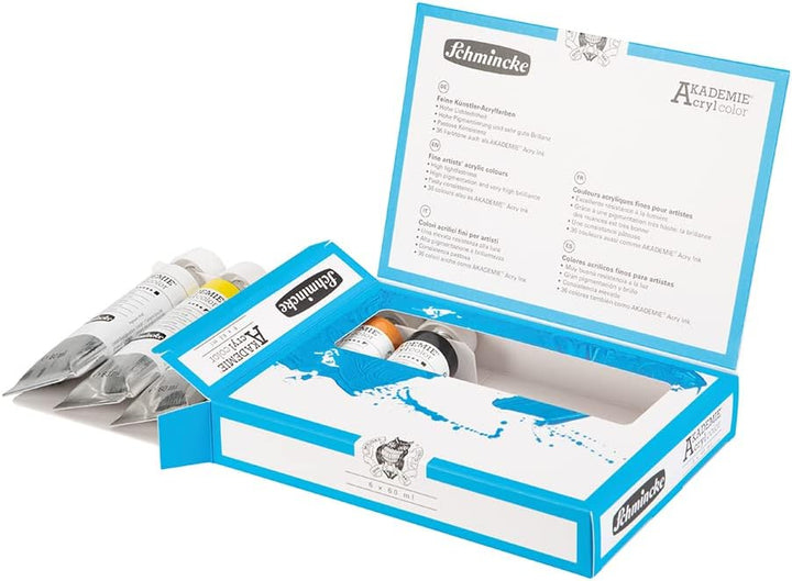 Schmincke – AKADEMIE® Acryl, 6 x 60 ml-Tuben, 76 759 097, kleines Basis-Kartonset, brillante, farbst