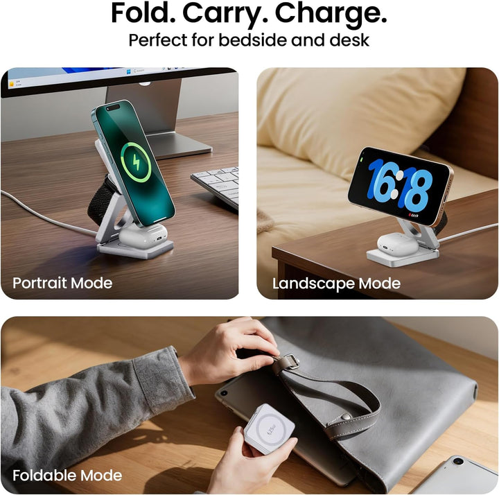 MagSafe Wireless Charger Stand 25W, 3-in-1 magnetische Schnellladestation für iPhone 12–17 Serie, Ap