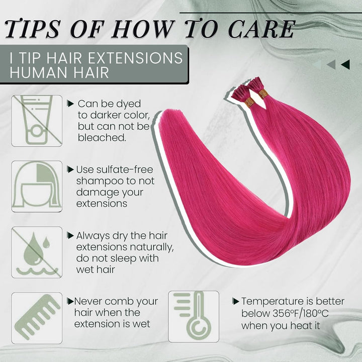RUNATURE 40cm I Tip Human Hair Extensions Keratin Hot Pink Itips Hair Extensions Human Hair Rosa Sti