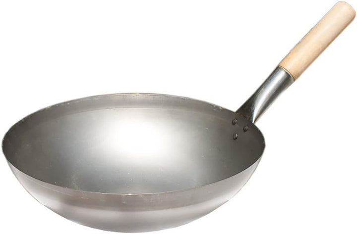 Original chinesische Wokpfanne, Ø 33 cm und Edelstahl-Wok-Ring (Wok, China-Wok, Stahl-Wok, Asia-Wok)