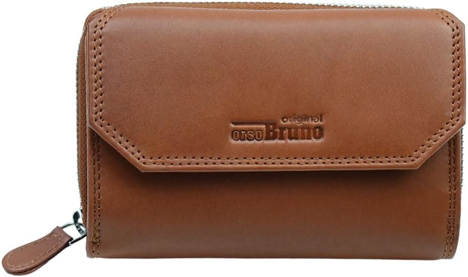 Damen Geldbörse Cognac gross Leder Geldbeutel mittelgross braun Damengeldbörse viele Fächer Portemon