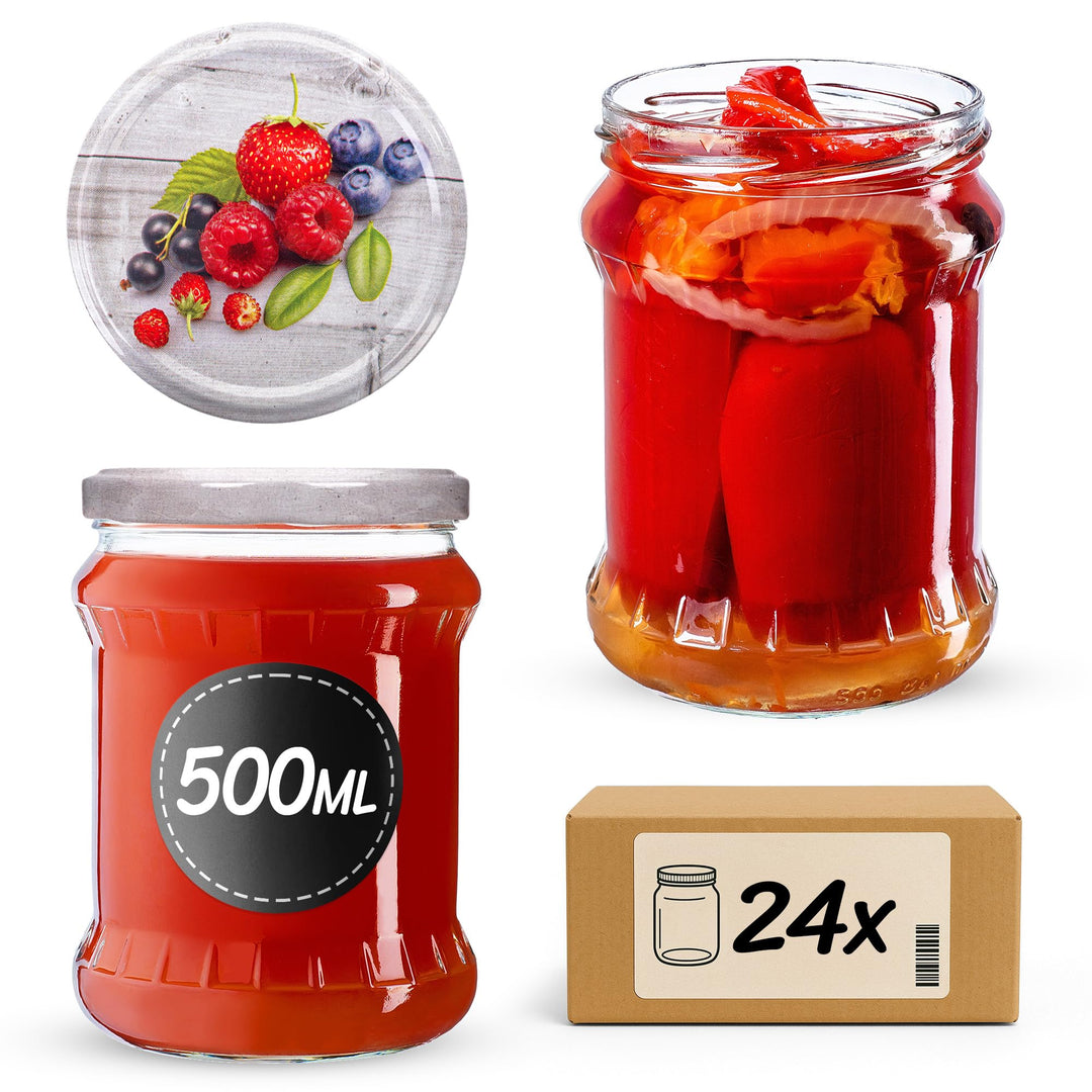 KADAX 24er Set Einmachgläser 500ml TO82 Himbeeren, Sturzgläser Mason Jar mit Schraubdeckel, Luftdich
