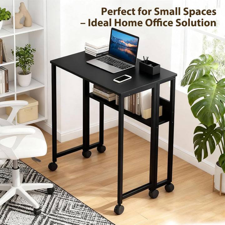 Kleiner Klappschreibtisch Schreibtisch, 63x50x75cm Klapptische mit 6 Rollen, Platzsparender Computer