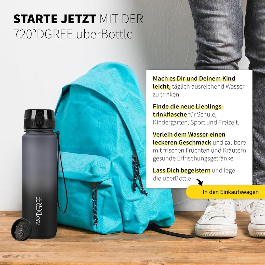720°DGREE Trinkflasche Kinder 500ml “uberBottle“ softTouch +Sieb - Auslaufsicher, BPA-Frei - Flasche
