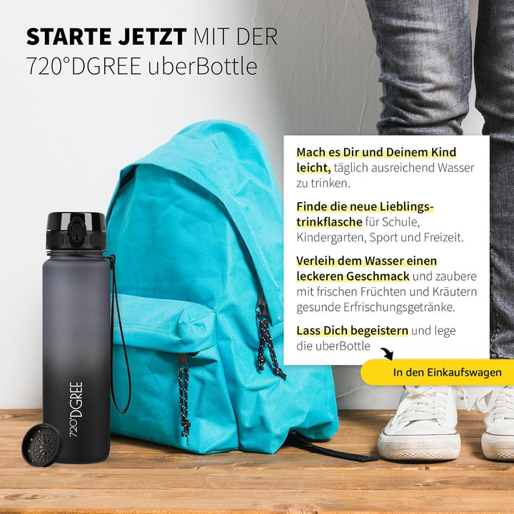 720°DGREE Trinkflasche Kinder 500ml “uberBottle“ softTouch +Sieb - Auslaufsicher, BPA-Frei - Flasche